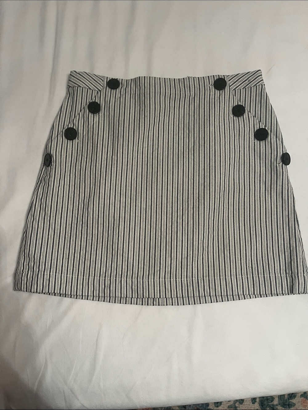 Banana Republic Black and White Striped Mini Skirt with Button Accents